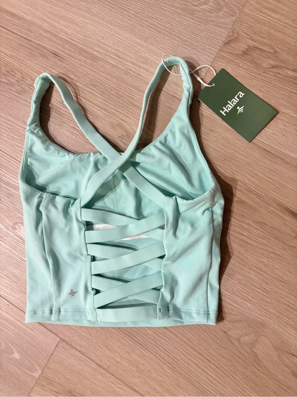 HALARA Crop Tank Strappy Mint Aqua Strappy Sports Bra MSRP $32